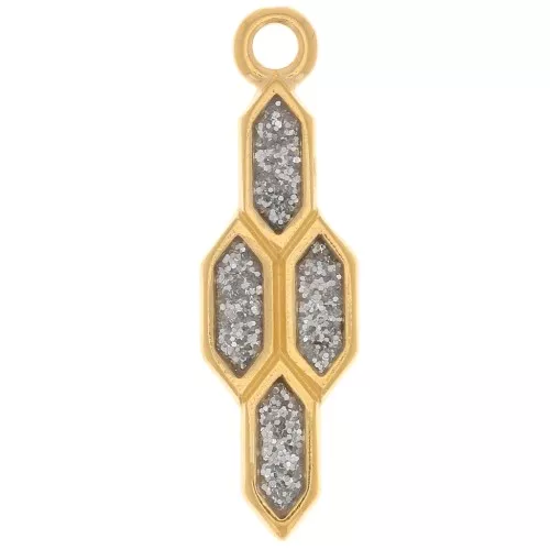 Pendente geometrico 24x7 mm in resina epossidica - Dorato con oro fino - Argento con glitter