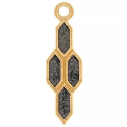 Pendente geometrico in resina epossidica 24x7mm Dorato con oro fino - Glitter nero