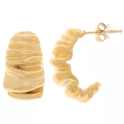 Orecchini 21,5 mm effetto plissettato - Acciaio inossidabile 316L dorato x2