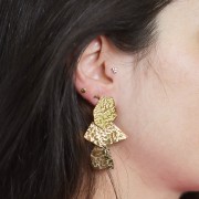 Orecchini pendenti geometrici martellati 50x29mm Acciaio inox dorato 316L x2