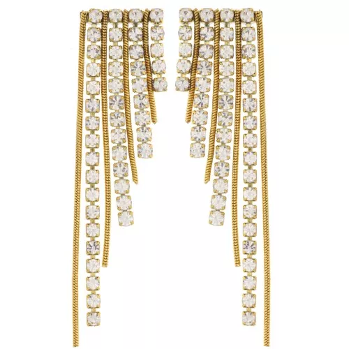 Orecchini asimmetrici 79x17 mm con strass Acciaio inossidabile 304L dorato x2
