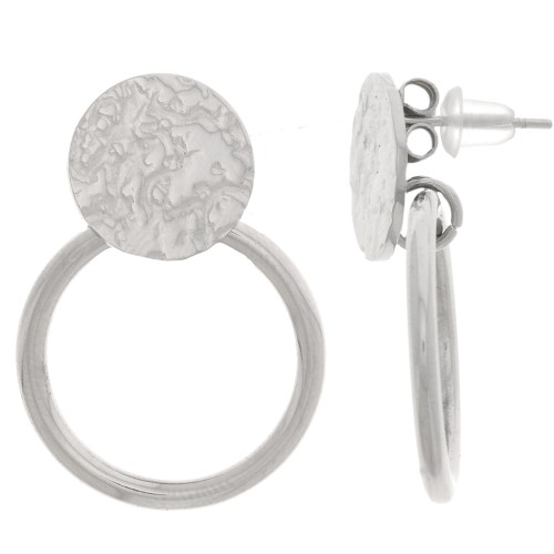 Orecchini tondi martellati con cerchio cavo 27x20 mm - Acciaio inossidabile 304L x2