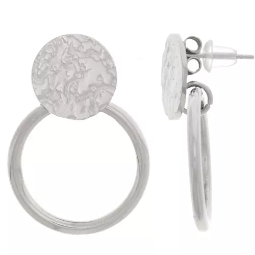 Orecchini tondi martellati con cerchio cavo 27x20 mm - Acciaio inossidabile 304L x2