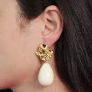 Orecchini con diamanti effetto plissettato 27x26mm - Acciaio inox dorato 304L x2