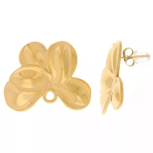Orecchini a fiore 24x30 mm con anello chiuso - Acciaio inossidabile 304L dorato x2