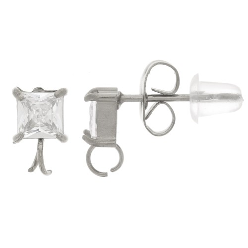 Orecchini quadrati in ossido di zirconio 8x5 mm - Acciaio inossidabile 304L x2