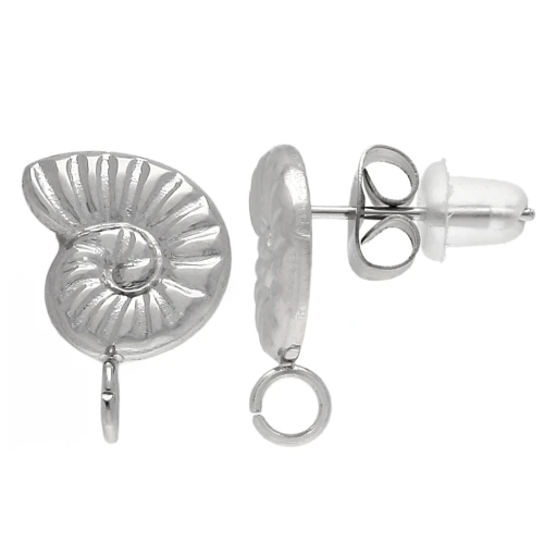 Orecchini perno conchiglia 15x11 mm - anello aperto - acciaio inox 304L x2