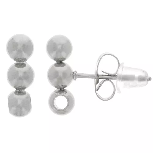 Orecchini perno 3 palline 12x4 mm con foro - acciaio inox 304L x2