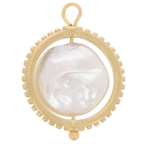 Pendente reversibile da 17 mm con Perla d'acqua dolce - Acciaio inossidabile 304L Dorato x1