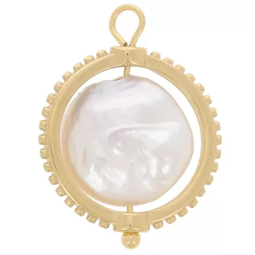 Pendente reversibile da 17 mm con Perla d'acqua dolce - Acciaio inossidabile 304L Dorato x1