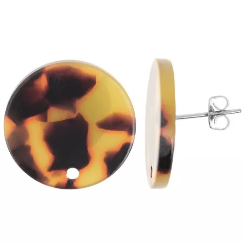 Orecchini tondi in acrilico da 20 mm - Tartaruga - Marrone - Nero x2