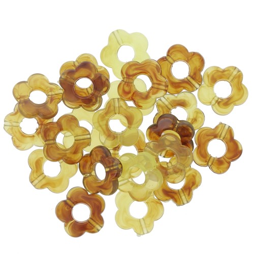 Perline a fiore in acrilico trasparente da 14 mm - Marrone marmorizzato x4