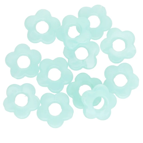 Perle a fiore in acrilico trasparente da 14 mm - Turchese marmorizzato x4