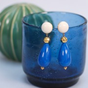 Perla di resina opaca 30x16 mm - Blu reale marmorizzato x1