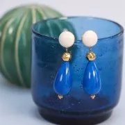 Perla di resina opaca 30x16 mm - Blu reale marmorizzato x1