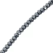 Perle rotonde sfaccettate appiattite 4x2,5 mm - Jet Hematite x12,5 cm