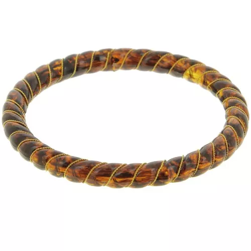 Bracciale a collana ritorta in resina traslucida con filo dorato 64 mm - Ambra marmorizzata x1