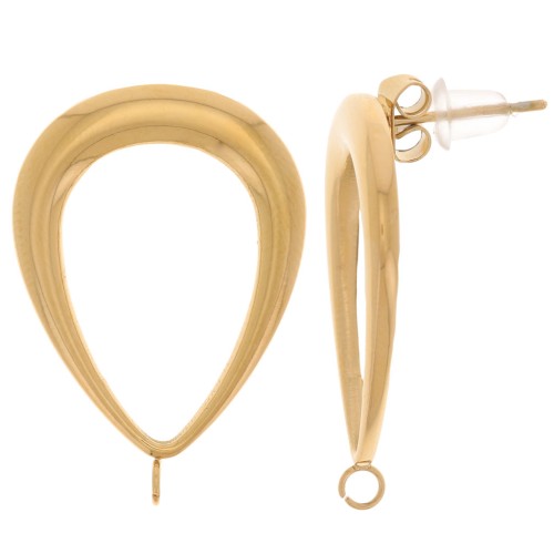 Orecchini a goccia vuota 26x18 mm con anello aperto Acciaio inox dorato 304L x2