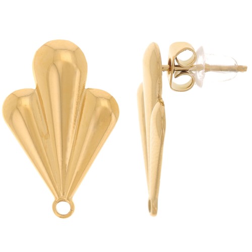 Orecchini foglio 20x13 mm con anello chiuso - Acciaio inox 304L dorato x2