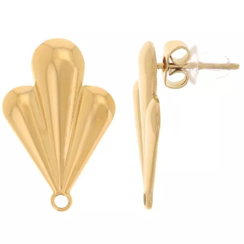 Orecchini foglio 20x13 mm con anello chiuso - Acciaio inox 304L dorato x2