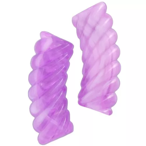 Perline tubolari curve in acrilico trasparente 35x12 mm - Viola marmorizzato x6