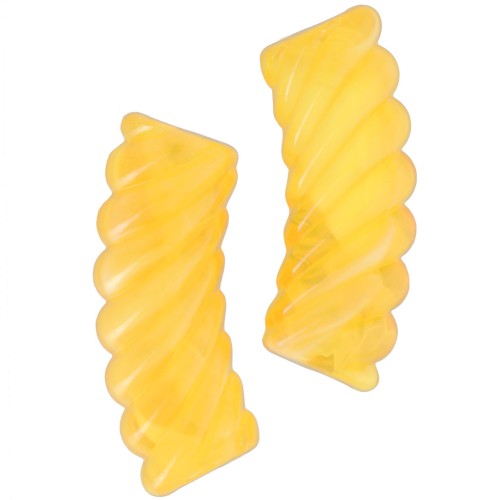 Perline tubolari curve in acrilico trasparente 35x12 mm - Giallo marmorizzato x6