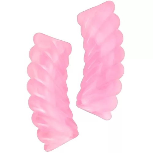 Perline tubolari curve in acrilico trasparente 35x12mm - Rosa marmorizzato x6