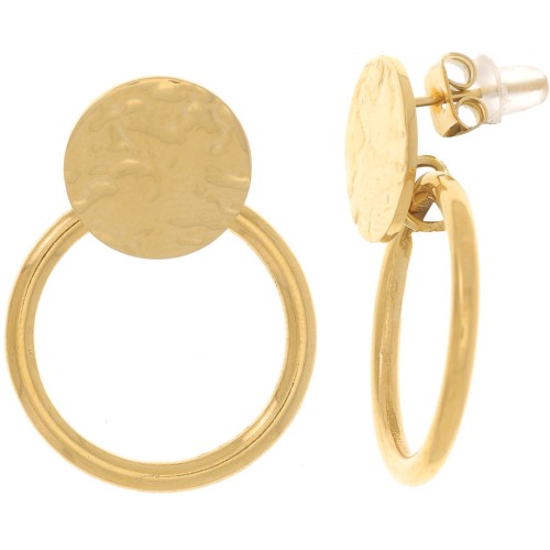 Orecchini tondi martellati con cerchio cavo 27x20mm -Acciaio inox 304L dorato x2