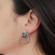 Orecchini tondi martellati con cerchio cavo 27x20mm -Acciaio inox 304L dorato x2