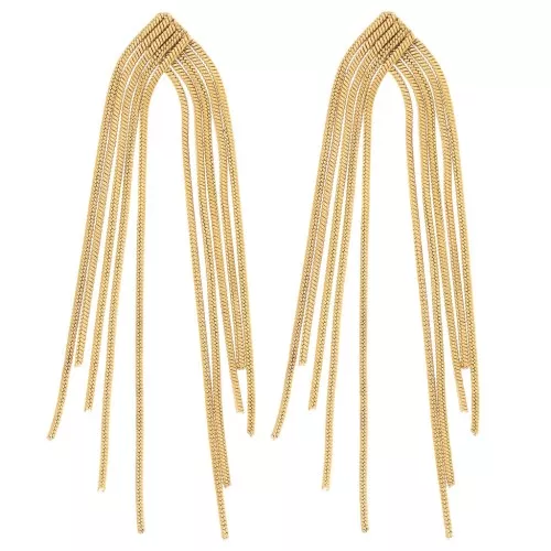 Orecchini con frangia a maglia serpentina 76x15 mm - Acciaio inox dorato 304L x2