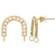 Orecchini a ponte 15x14 mm con strass - Acciaio 316L dorato- Cristallo x2