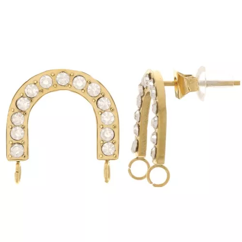 Orecchini a ponte 15x14 mm con strass - Acciaio 316L dorato- Cristallo x2