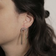 Orecchini a ponte 15x14 mm con strass - Acciaio 316L dorato- Cristallo x2