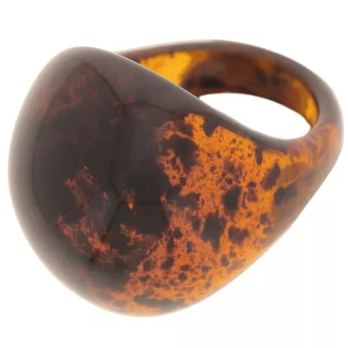 Anello a cupola con effetto bolla in acrilico trasparente - Misura 54 - Ambra screziata x1