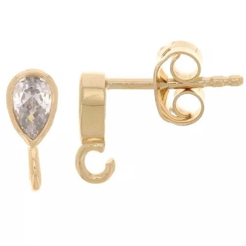 Orecchini perno 9x4 mm con ossido di zirconio - placcato oro 3 micron x2