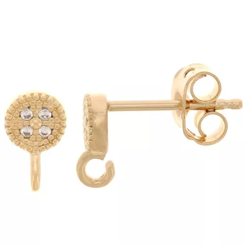 Orecchini perno rotondi 5 mm con ossidi di zirconio - Placcato oro 3 micron x2