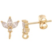 Orecchini perno fiore 10x8 mm con ossidi di zirconio - placcato oro 3 micron x2|raw }}