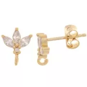 Orecchini perno fiore 10x8 mm con ossidi di zirconio - placcato oro 3 micron x2