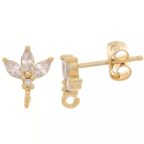 Orecchini perno fiore 10x8 mm con ossidi di zirconio - placcato oro 3 micron x2