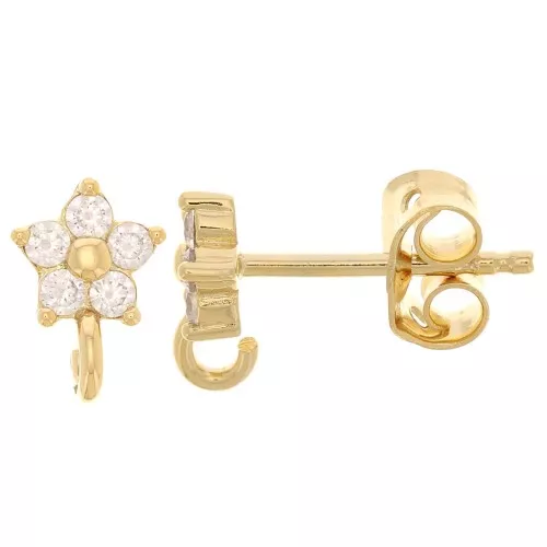 Orecchini perno fiore 6 mm con ossidi di zirconio - placcato oro 3 micron x2
