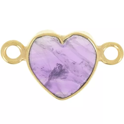 Distanziatore cuore 15x8 mm - Dorato con oro fino - Ametista x1