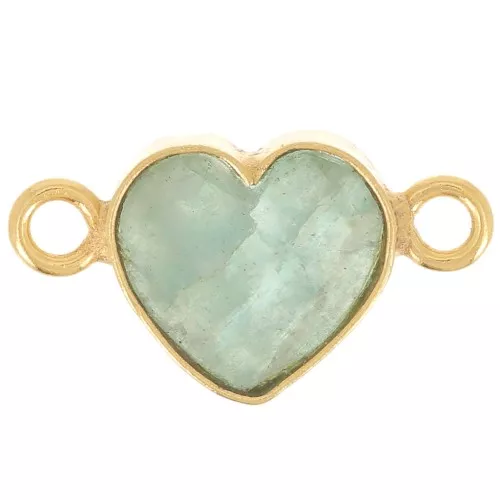 Distanziatore cuore 15x8 mm - Dorato in oro fino - Avventurina x1