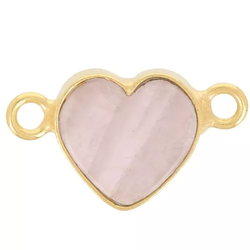 Distanziatore cuore 15x8 mm - Dorato in oro fino - Quarzo rosa x1