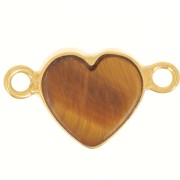 Distanziatore cuore 15x8 mm - Dorato in oro fino - Occhio di tigre x1