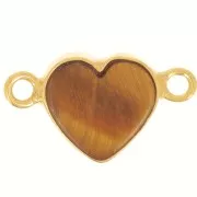 Distanziatore cuore 15x8 mm - Dorato in oro fino - Occhio di tigre x1