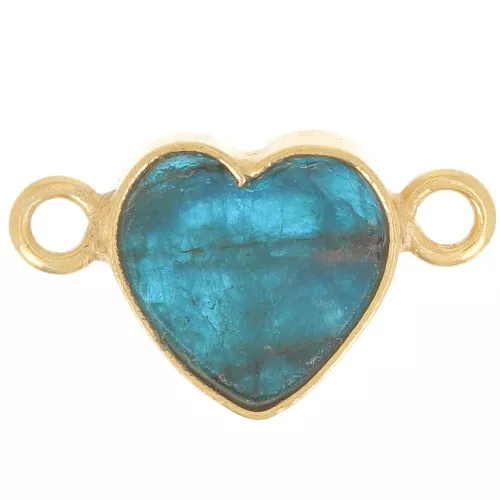Distanziatore cuore 15x8 mm - Dorato in oro fino - Apatite x1