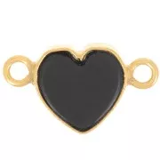 Distanziatore cuore 15x8 mm - Dorato in oro fino - Onice nero x1
