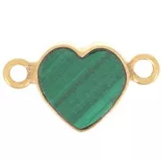 Distanziatore cuore 15x8 mm - Dorato in oro fino - Malachite x1