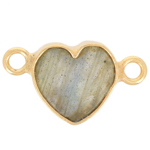 Distanziatore cuore in pietra semipreziosa 15x8 mm -oro fino - Labradorite x1