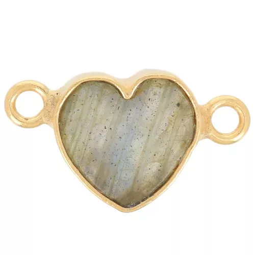 Distanziatore cuore in pietra semipreziosa 15x8 mm -oro fino - Labradorite x1